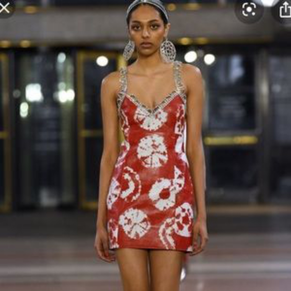 NWT AREA LEATHER MINI DRESS WITH CRYSTALS size 2